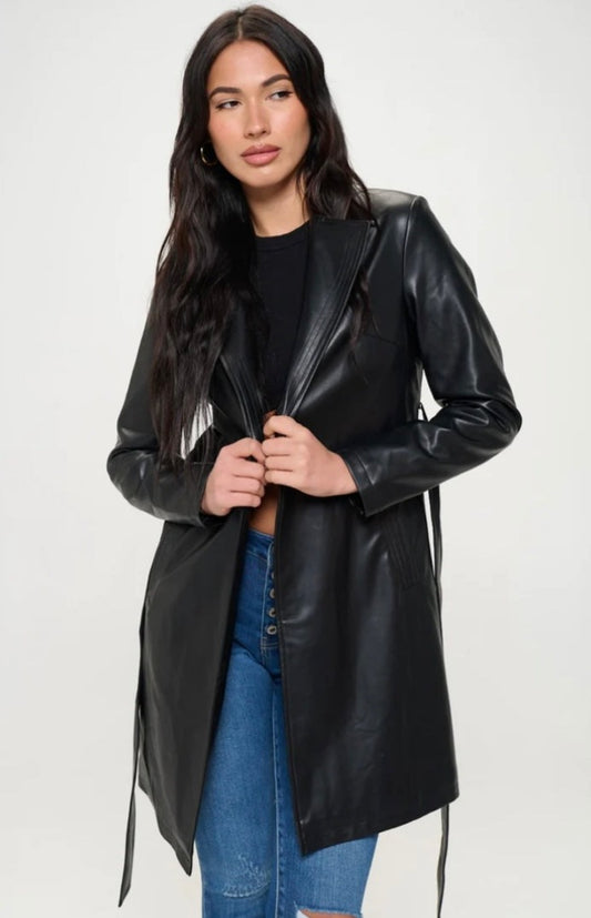 Black Leather Trench Coat